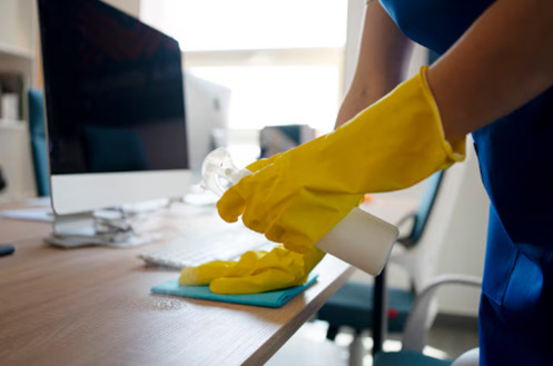Cleaning professional wiping kitchen counter